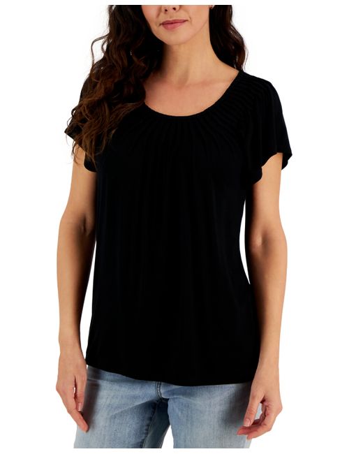 Style & Co Pleated-Neck Short-Sleeve Top Created for