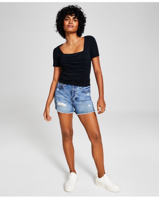 And Now This Ruched Square-Neck Short-Sleeve Top