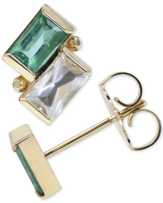 Anzie Emerald White Topaz Two Stone Stud Earrings in 14k Gold