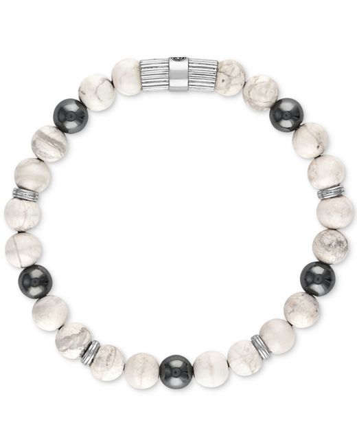 Esquire Men's Jewelry Howlite Hematite Beaded Stretch Bracelet in Sterling Created for