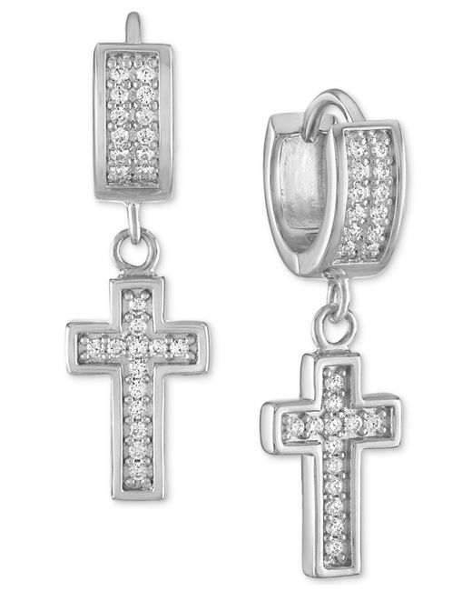 Esquire Men's Jewelry Cubic Zirconia Dangle Cross Huggie Hoop Earrings in Sterling Created for