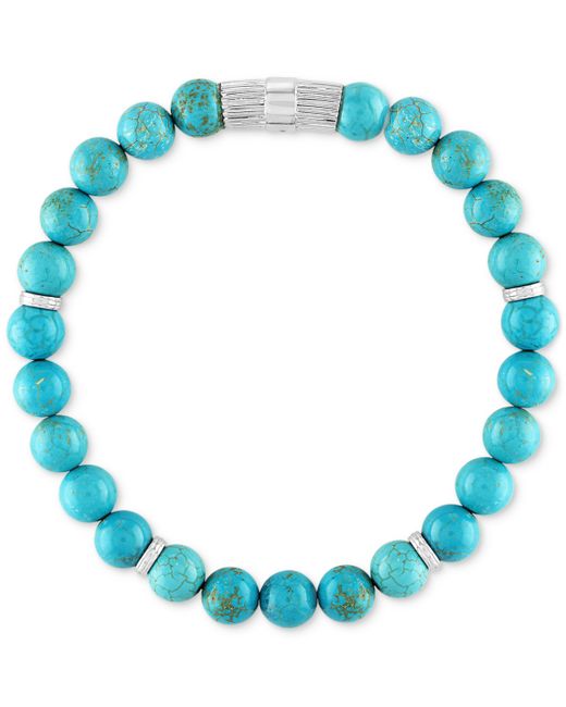 Esquire Men's Jewelry Reconstituted Turquoise Beaded Stretch Bracelet in Sterling Created for