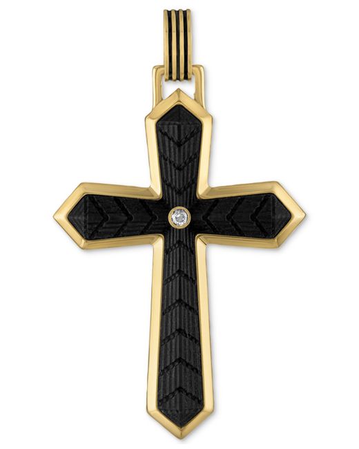 Esquire Men's Jewelry Cubic Zirconia Carbon Fiber Cross Pendant in 14k Gold-Plated Sterling Created for