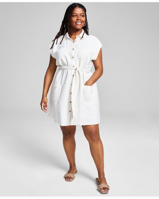 And Now This Trendy Plus Belted Dolman-Sleeve Shirtdress Created for