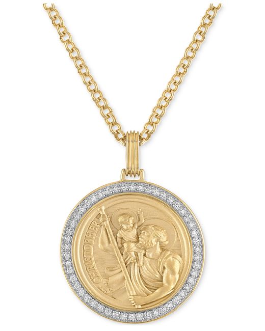 Esquire Men's Jewelry Diamond St. Christopher Medallion 22 Pendant Necklace 1/4 ct. t.w. in 18k Gold-Plated Sterling Created for