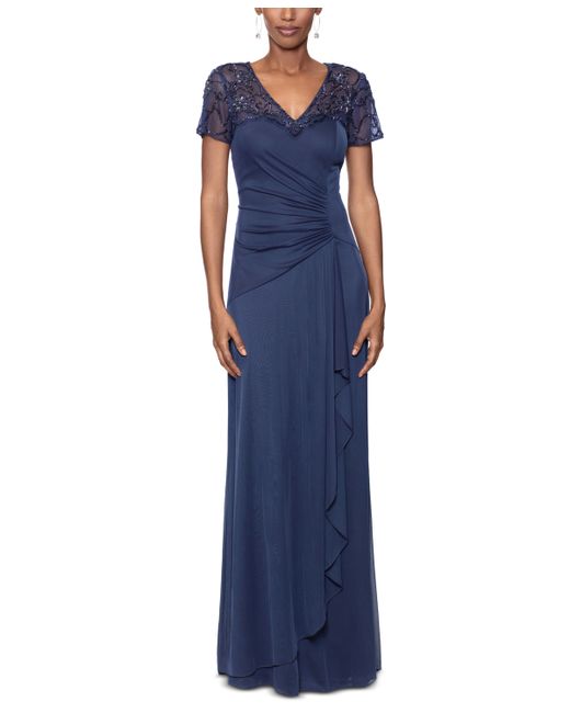 Xscape Sequined Mesh-Sleeve Gown