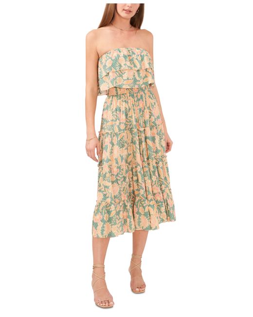 1.State Floral-Print Strapless Ruffle-Tiered Midi Dress