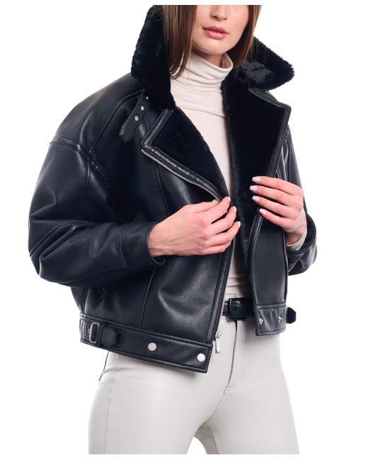 BCBGeneration Cropped Faux-Leather Motorcycle Coat
