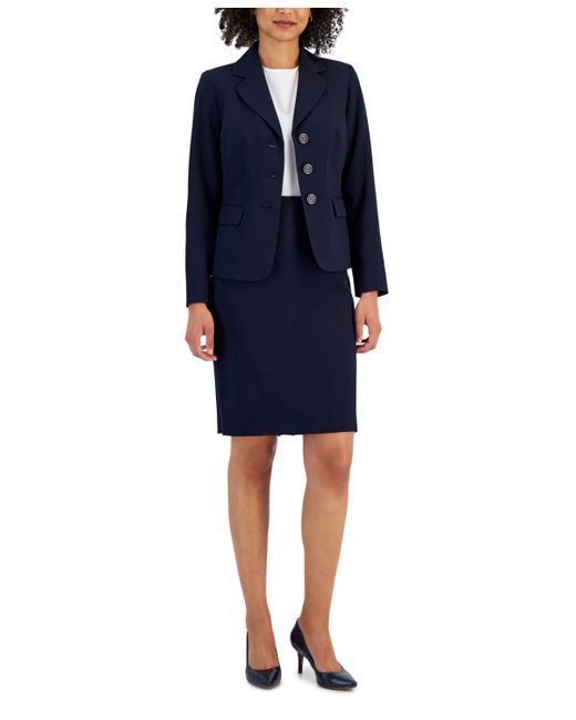 Le Suit Notch-Collar Three-Button Skirt Suit