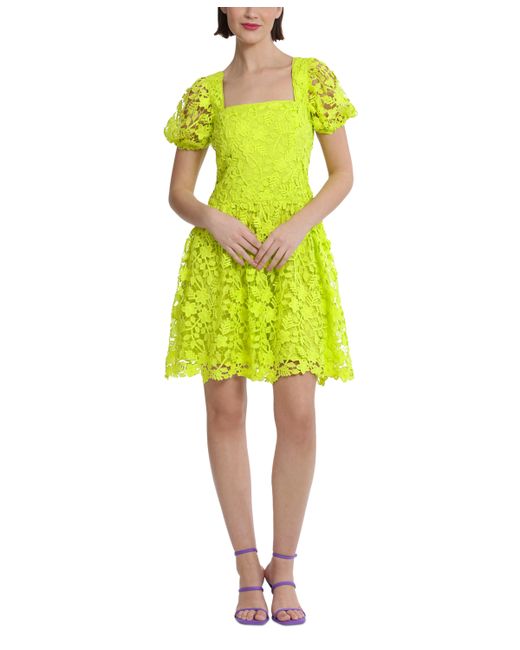 Donna Morgan Garden Lace Square-Neck Puff-Sleeve Dress