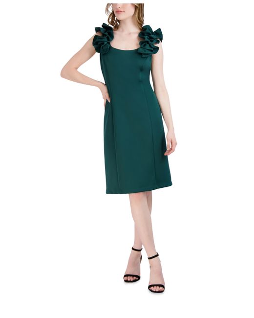 Donna Ricco Ruffled-Shoulder Sleeveless Dress
