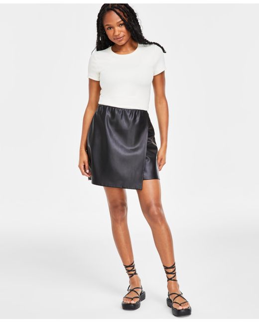 And Now This Faux-Leather Pull-On Faux-Wrap Skirt
