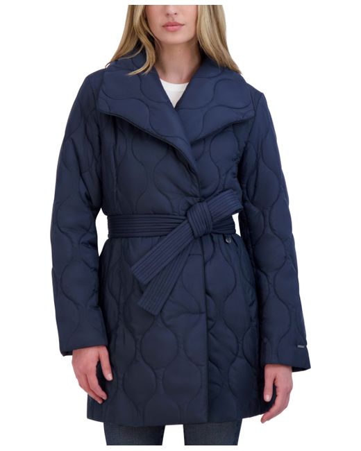 T Tahari Belted Asymmetrical Quilted Coat