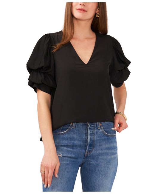 1.State Short-Sleeve Tiered Bubble-Sleeve Top