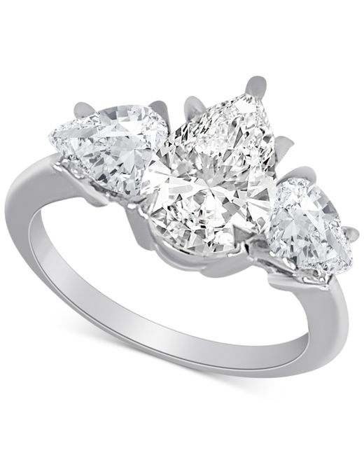 Badgley Mischka Certified Lab Grown Diamond Pear-Cut Three Stone Engagement Ring 4 ct. t.w. in 14k Gold