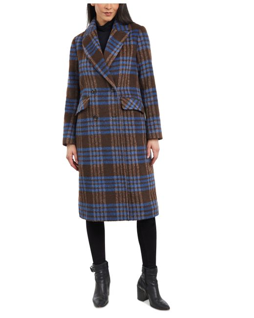 BCBGeneration Double-Breasted Notch-Collar Plaid Coat