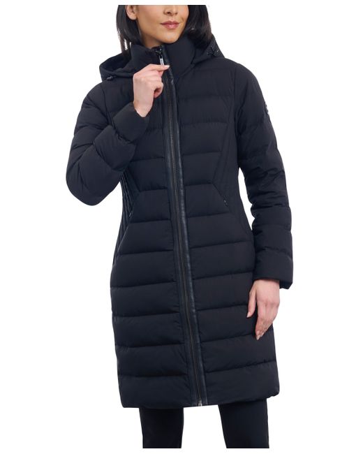 Michael Kors Michael Hooded Faux-Leather-Trim Puffer Coat