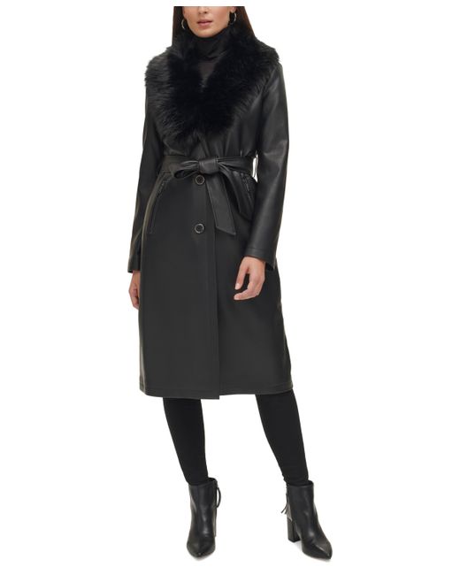 Kenneth Cole Faux-Fur-Trim Faux-Leather Coat