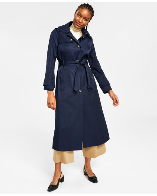 London Fog Hooded Belted Maxi Trench Coat