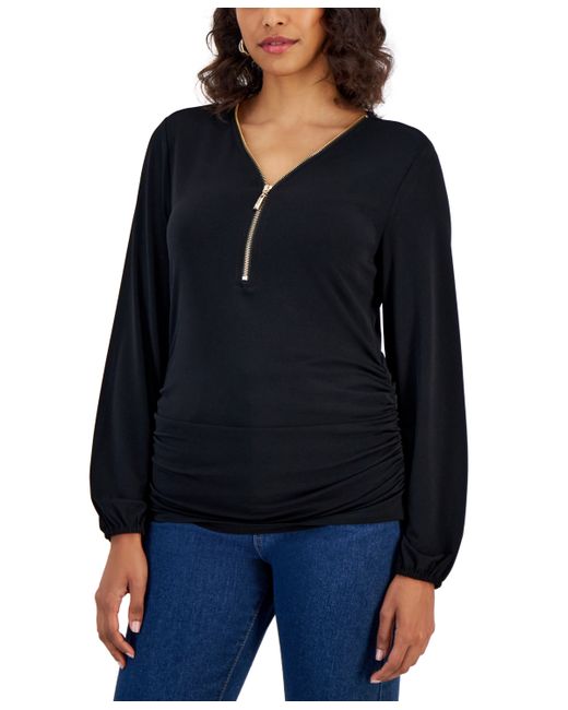Jm Collection Zip V-Neck Ruched Front Top Created for