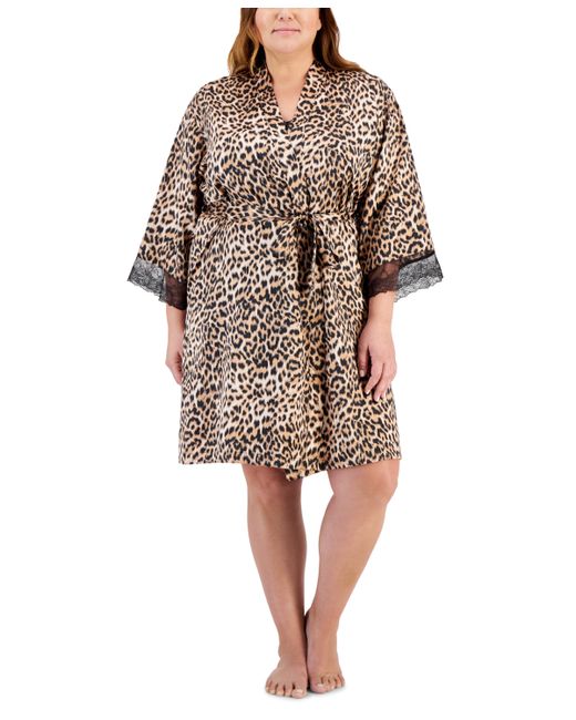 I.N.C. International Concepts Plus Lace-Trim Print Satin Wrap Robe Created for