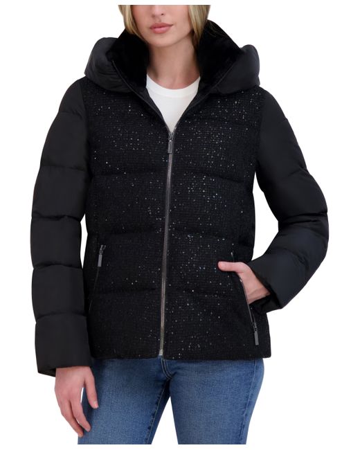 Laundry by Shelli Segal Sparkle Hooded Puffer Coat