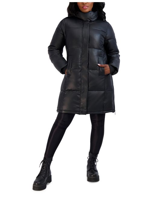 Steve Madden Juniors Faux-Leather Puffer Coat