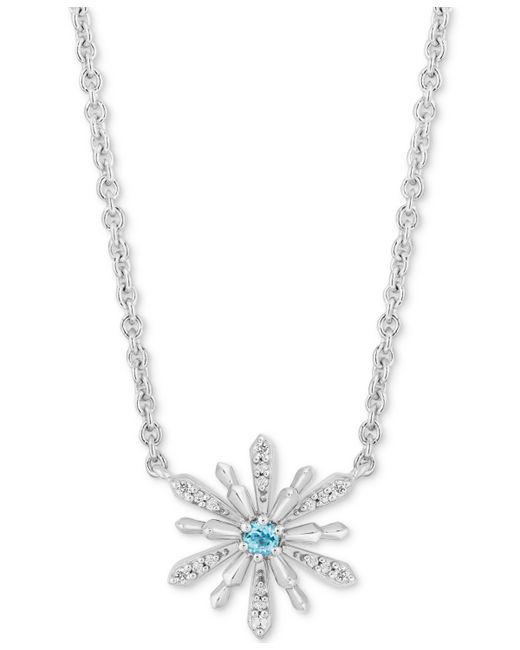 Enchanted Disney Fine Jewelry Aquamarine 1/10 ct. t.w. Diamond Elsa Snowflake Pendant Necklace in 16 2 extender