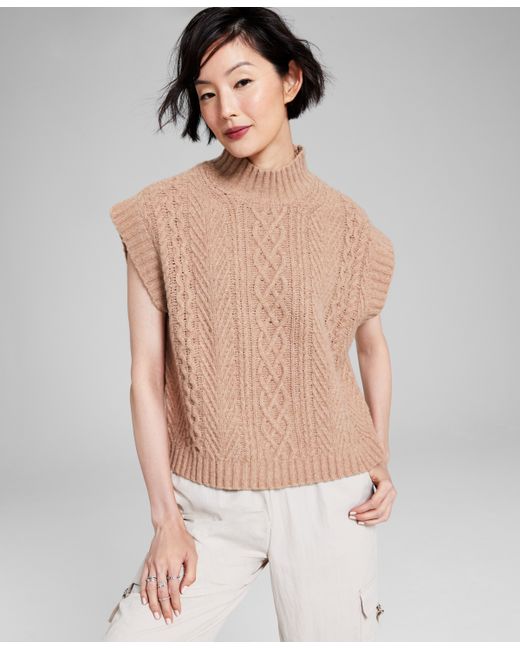 And Now This Cable-Knit Mock-Neck Sleeveless Sweater