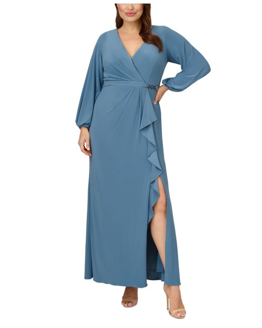 Adrianna Papell Plus Jersey Faux-Wrap Gown