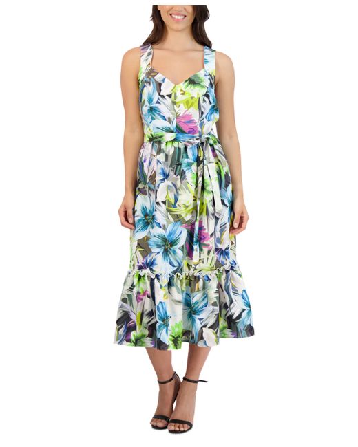 Donna Ricco Rico Sweetheart-Neck Belted Midi Dress