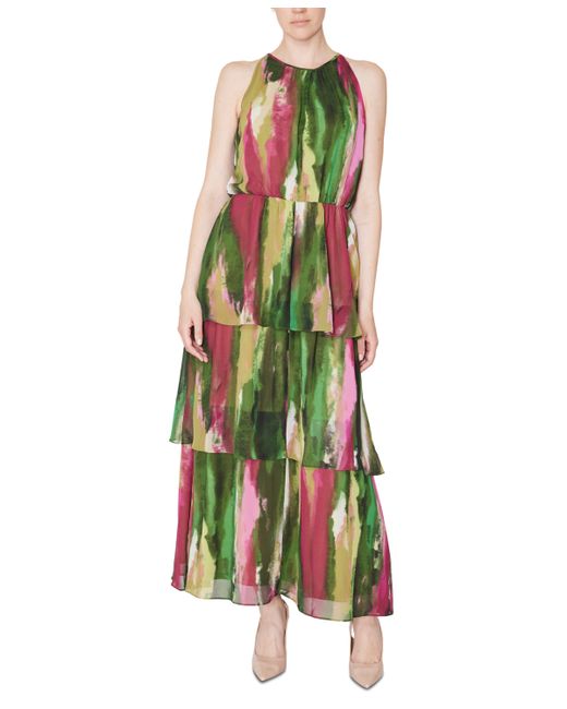 Donna Ricco Printed Sleeveless Tiered Maxi Dress