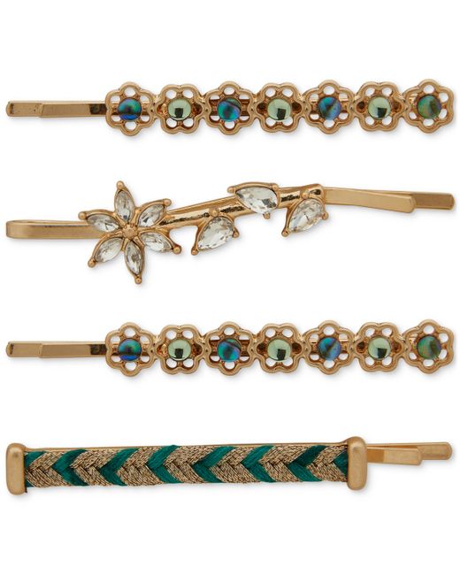 Lonna & Lilly Gold-Tone 4-Pc. Set Crystal Flower Woven Chevron Hair Pins