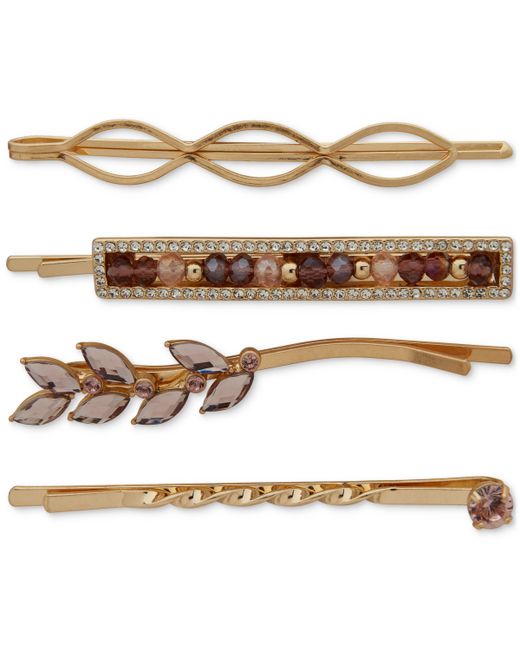 Lonna & Lilly Gold-Tone 4-Pc. Set Bead Crystal Polished Leaf-Inspired Hair Pins