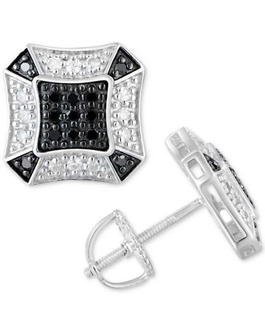 Macy's Black and White Diamond Cluster Stud Earrings 1/4 ct. t.w. in Sterling