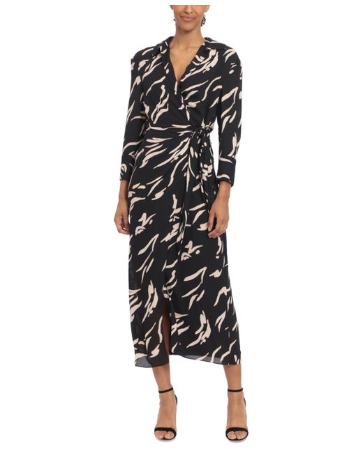 Donna Morgan Printed Collared Midi Wrap Dress