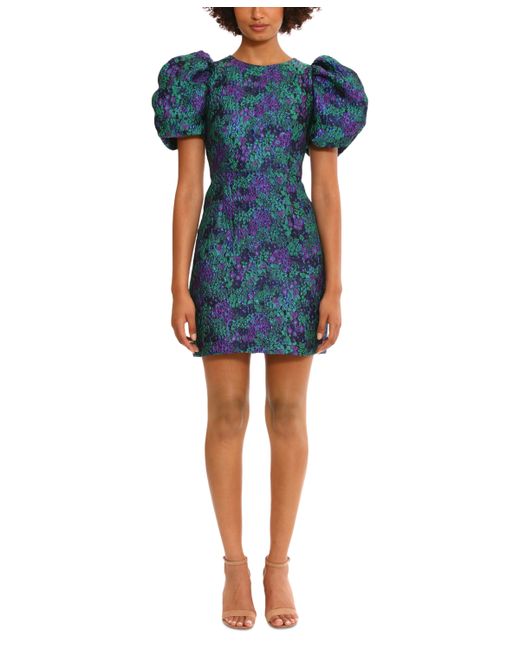 Donna Morgan Jacquard Puff-Sleeve Mini Dress
