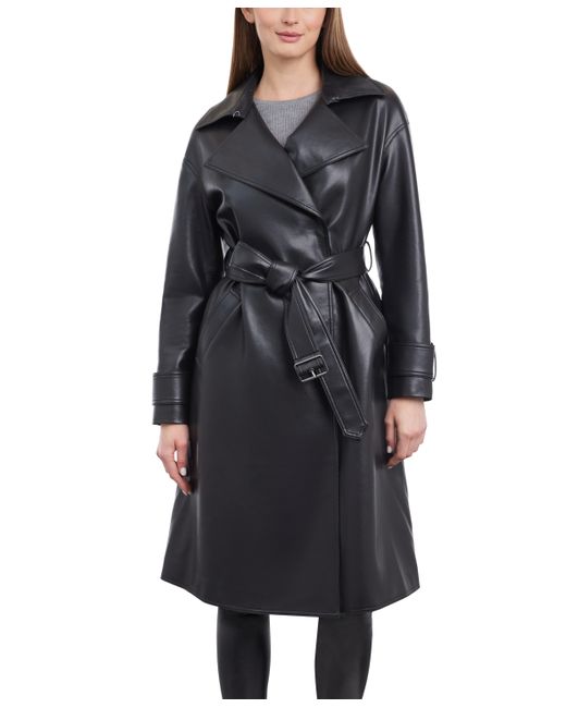 BCBGeneration Faux-Leather Belted Trench Coat