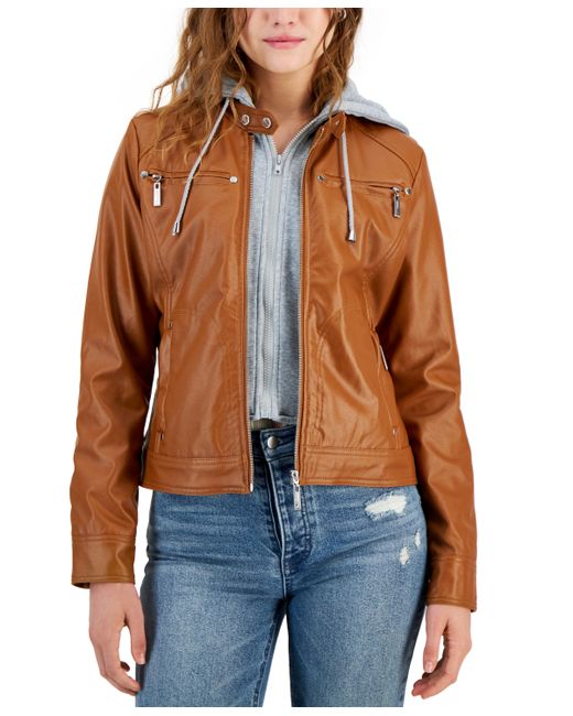 Jou Jou Juniors Faux-Leather Hooded Moto Jacket Created for