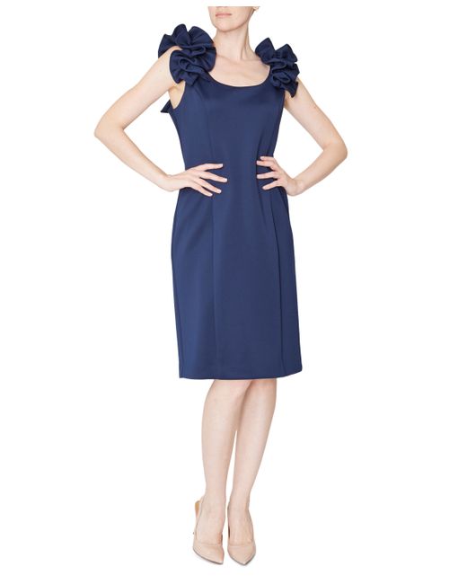 Donna Ricco Ruffled-Shoulder Sleeveless Dress