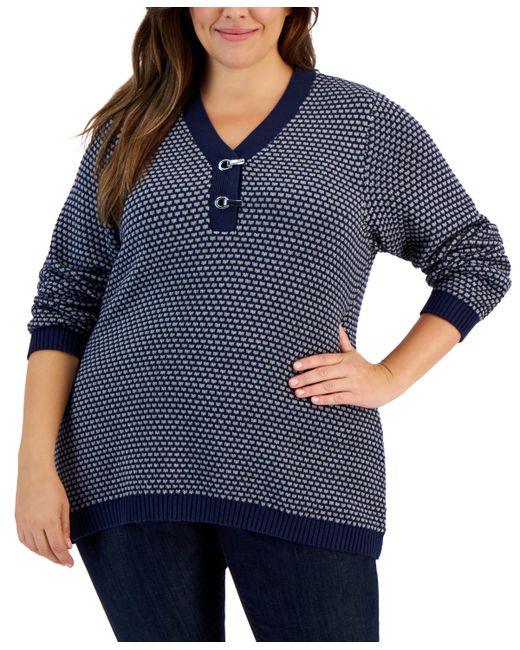 Karen Scott Plus Cotton Textured Toggle Henley Sweater Created for