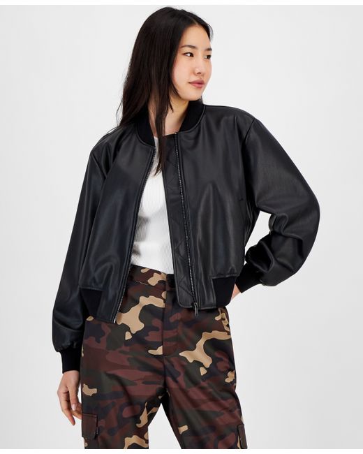 Bar III Petites Faux-Leather Bomber Jacket Created for