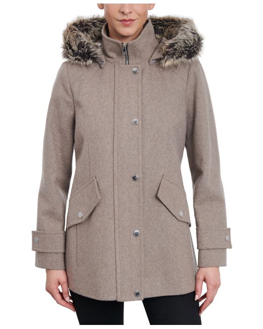 London Fog Faux-Fur-Trim Hooded Walker Coat