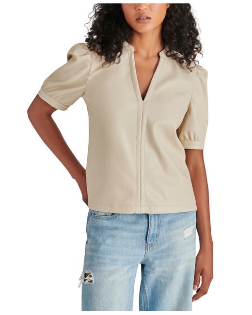 Steve Madden Jane Faux-Leather Puff-Sleeve Top
