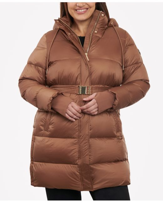 Michael Kors Michael Plus Hooded Belted Puffer Coat Created for