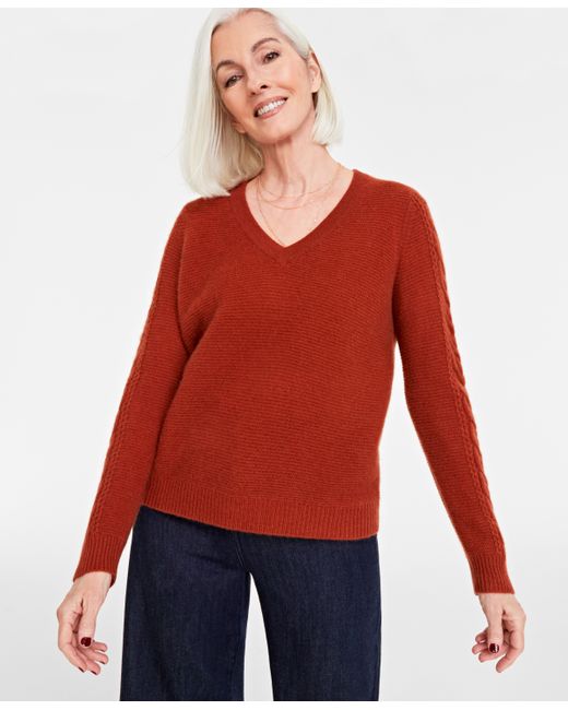 Charter Club 100 Cable-Knit-Sleeve Sweater Created for