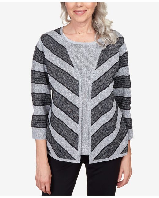 Alfred Dunner Classics Chevron Stripe Two-for-One Sweater