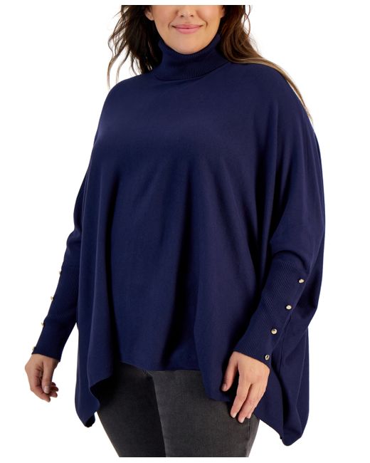 Jm Collection Plus Solid Turtleneck Poncho Sweater Created for