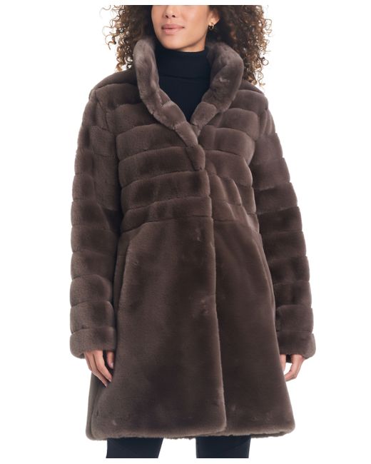 Jones New York Petite Stand-Collar Faux-Fur Coat