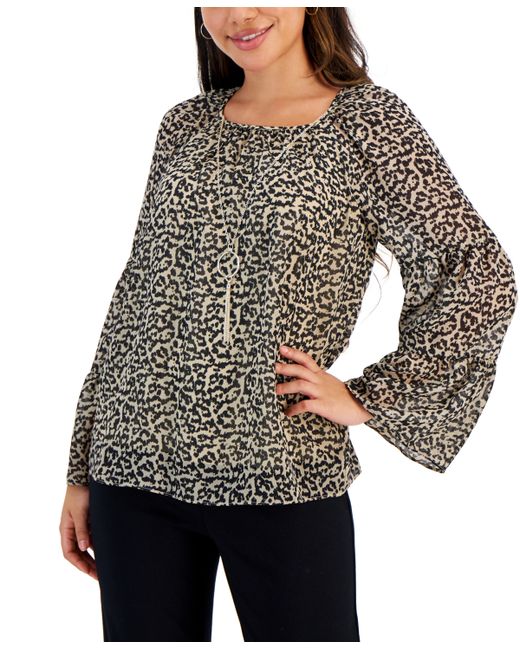 Jm Collection Petite Abstract-Print Tiered-Sleeve Top Created for